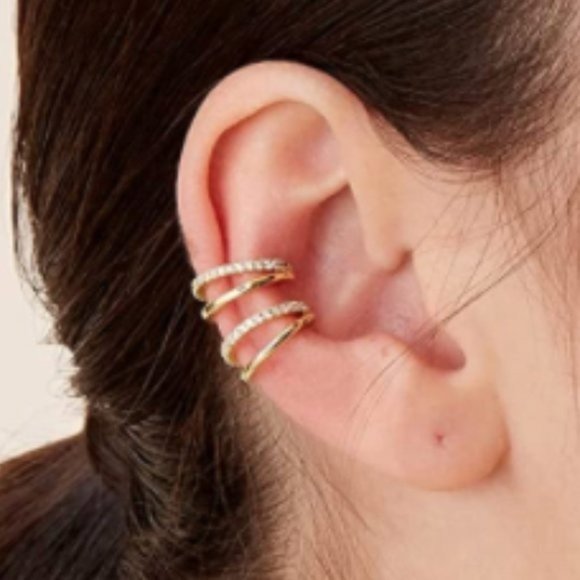 14k Gold Diamond Cuff Earrings - Picture 3 of 5